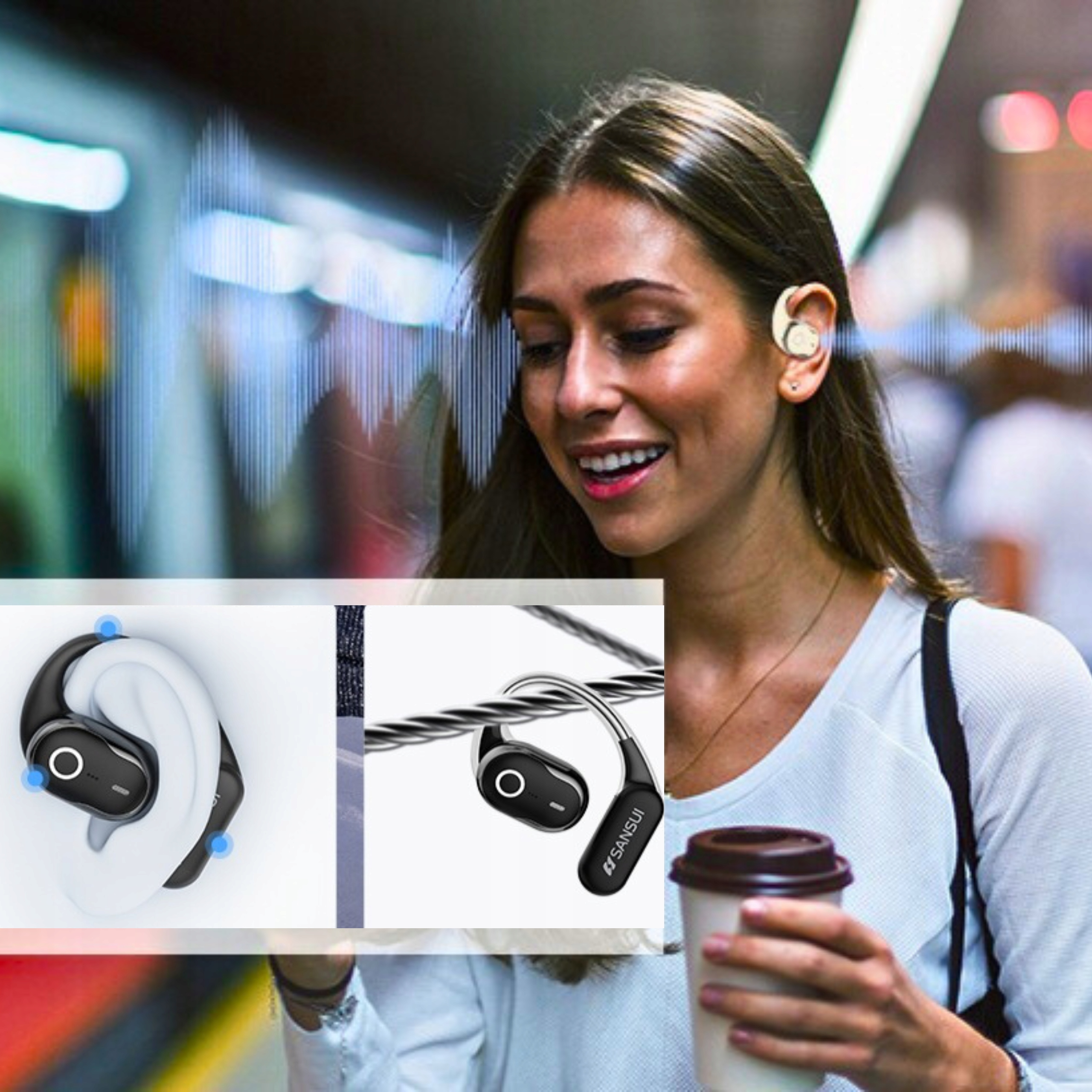 SŁUCHAWKI BEZPRZEWODOWE zauszne SANSUI w26 dwa mikrofony BLUETOOTH 5.4 Kod producenta Sansui W26