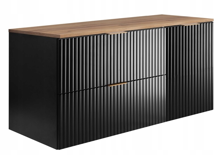 Koupelnová skříňka pod umyvadlo 120 Černý dub cm Módní Ryflovaná čela Mdf