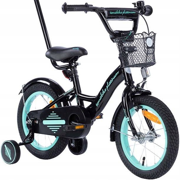 Rower dziecięcy Tomabike 14" z prowadnikiem czarno turkusowy