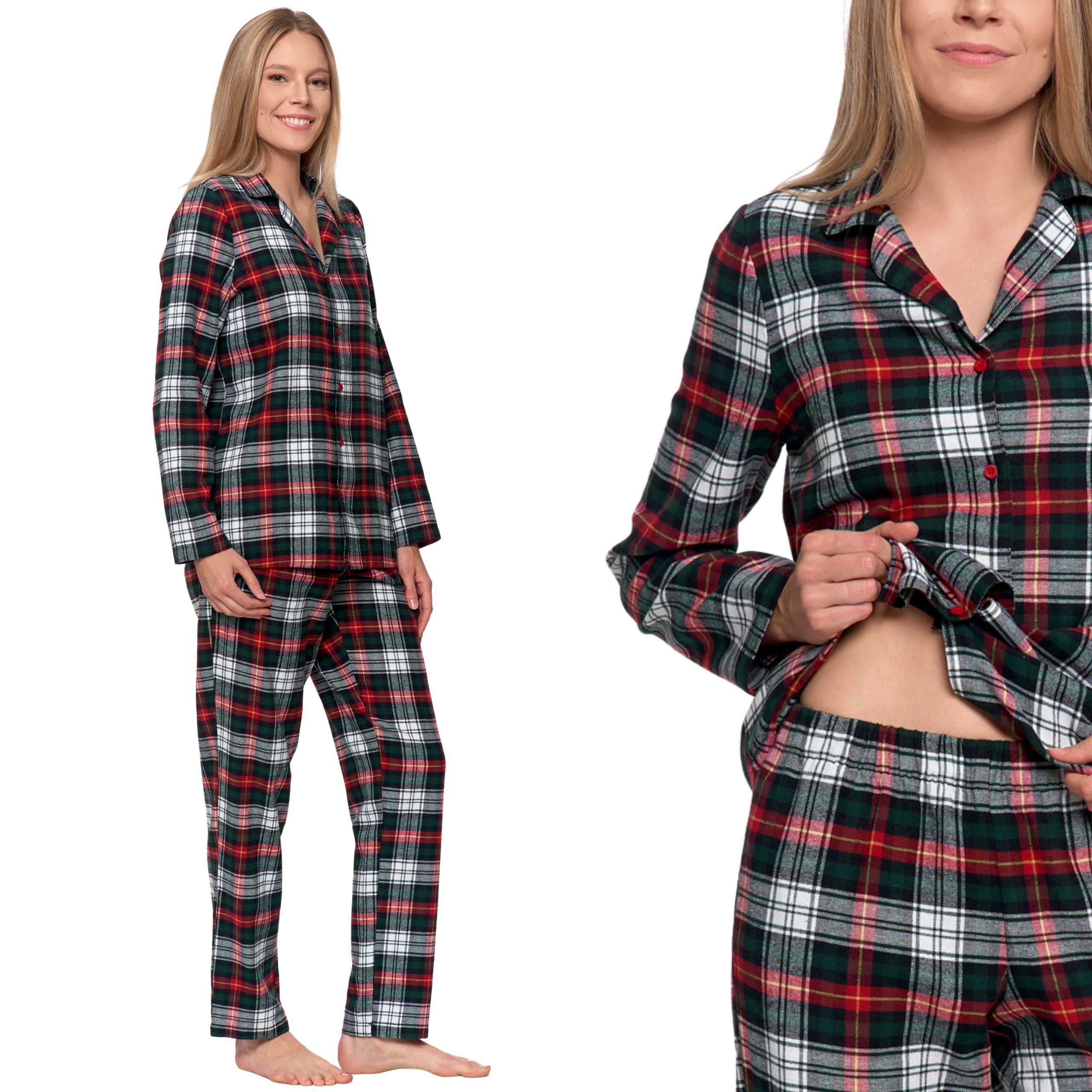 Dámské pyžamo s barevnou mřížkou Flanela s dlouhým rukávem Moraj 3XL