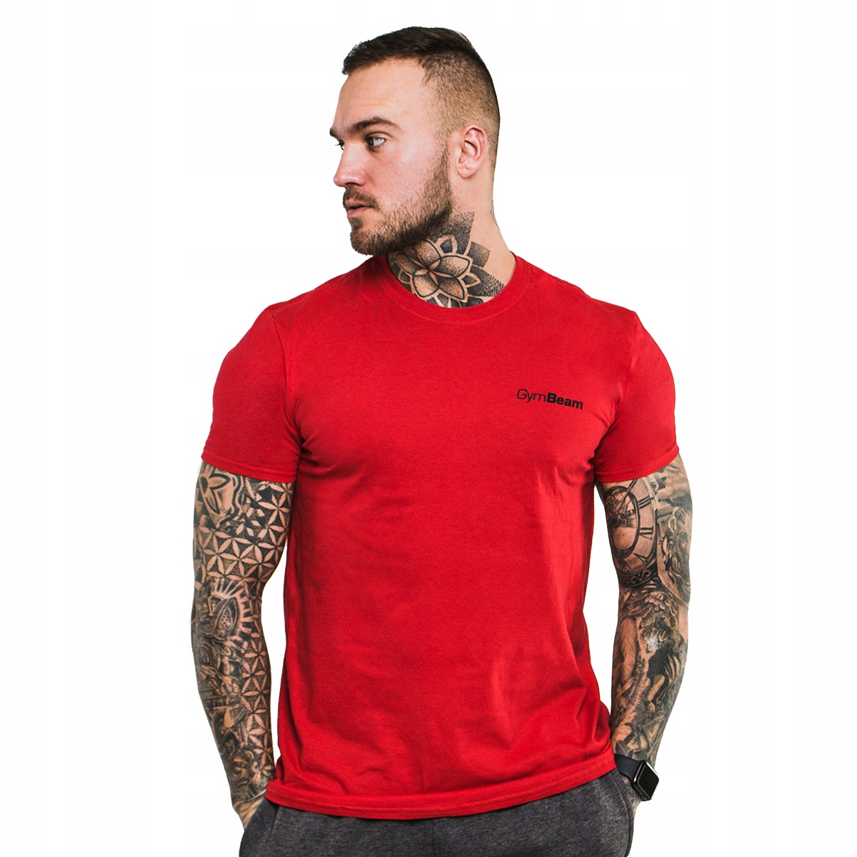 MĘSKA KOSZULKA SPORTOWA BASIC T-SHIRT FIT DOPASOWANA - GymBeam M czerwona