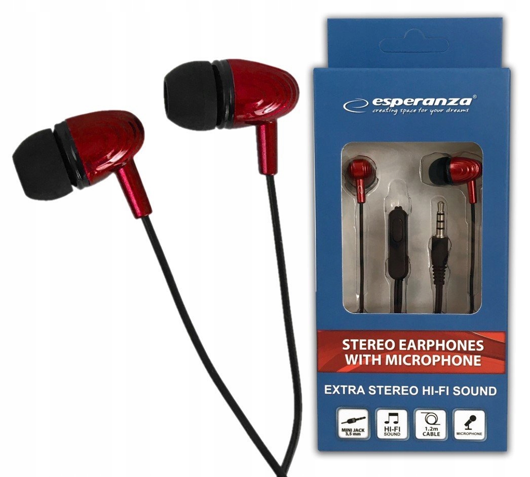 

Słuchawki Douszne Dokanałowe Z Mikrofonem Czerwone