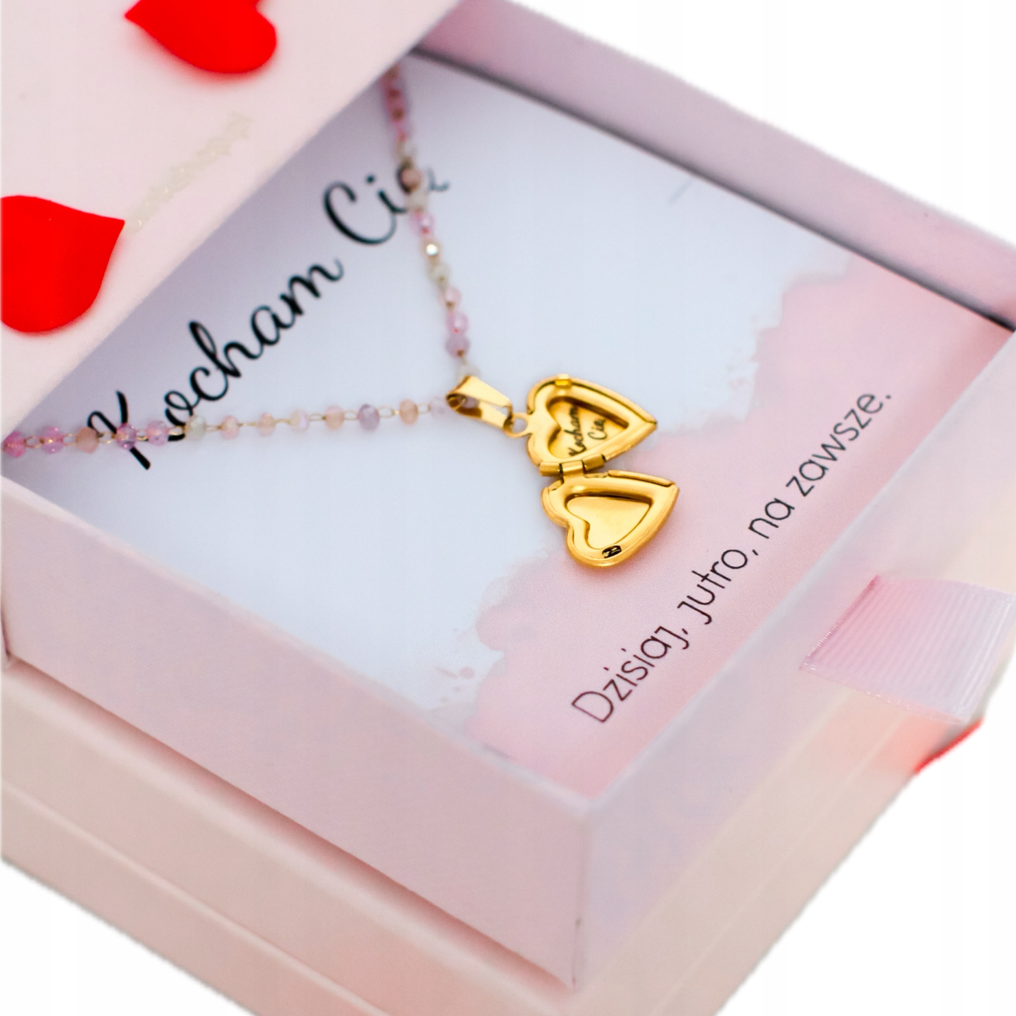 złoty naszyjnik serduszko z grawerem kocham cię pozłacana stal chirurgiczna