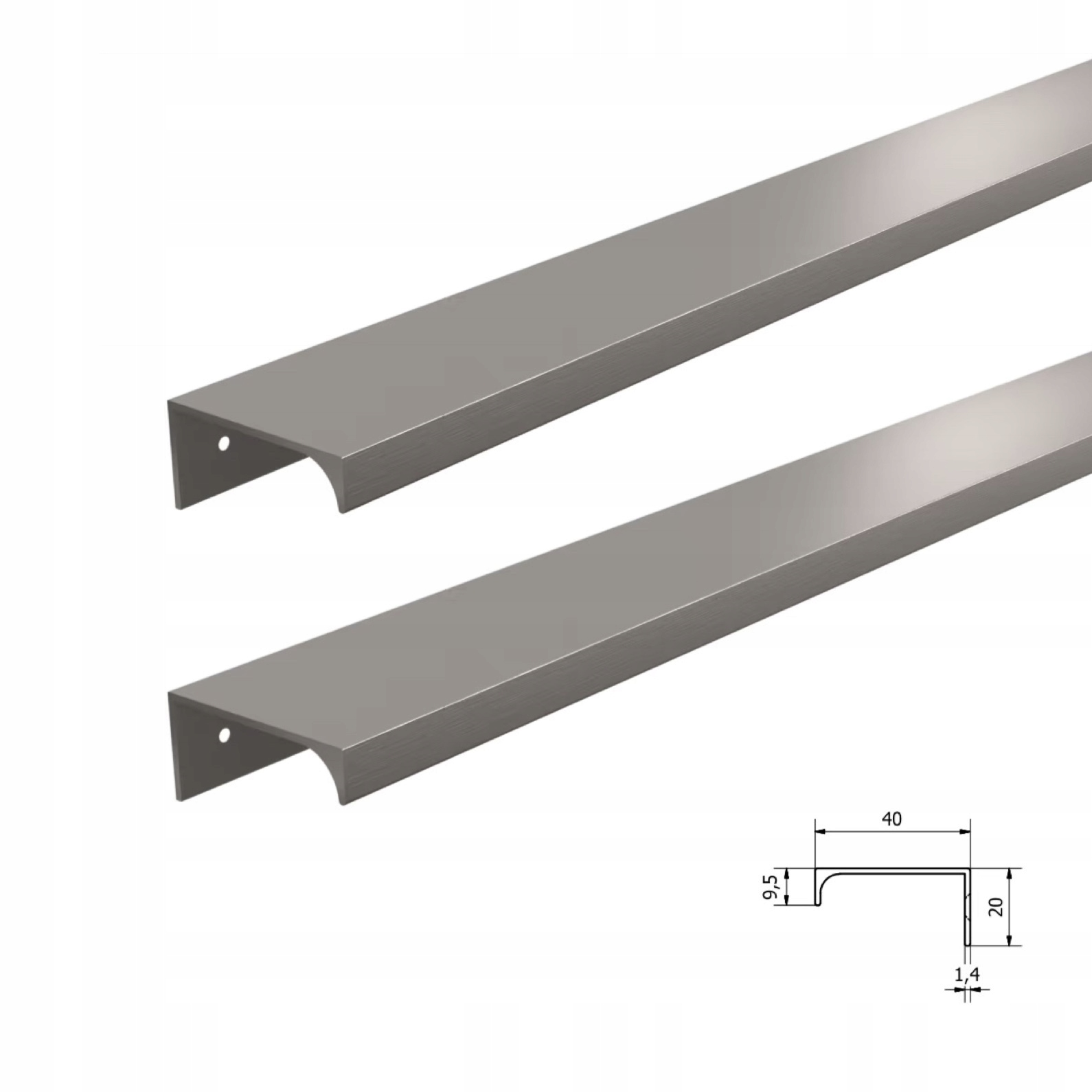 2 x Okrajový Nábytkový Držák Na Nábytek Skříňky Činka 190CM Inox Pro Opracování