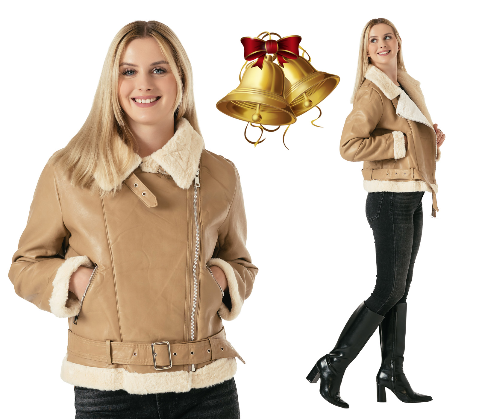 Teplá Dámská Bunda Pilotka Zateplená Kožíškem Zimní Vánoční 81057-1 XL