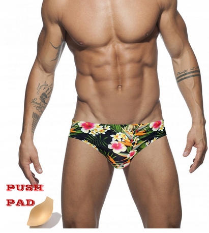 

BK19 Męskie kąpielówki kwiaty wkładka push-up - M