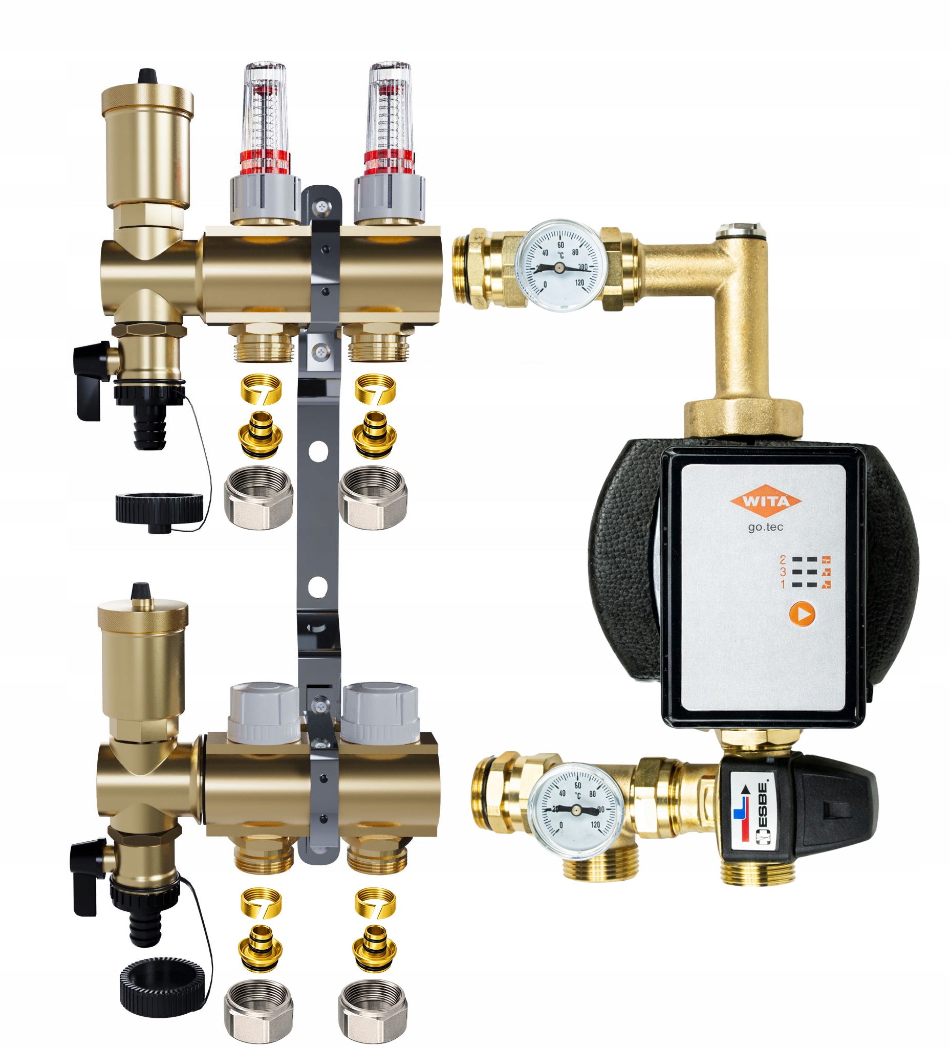 Rozdělovač pro podlahové topení 2 sekce Spojky Pex Čerpadlo Wita