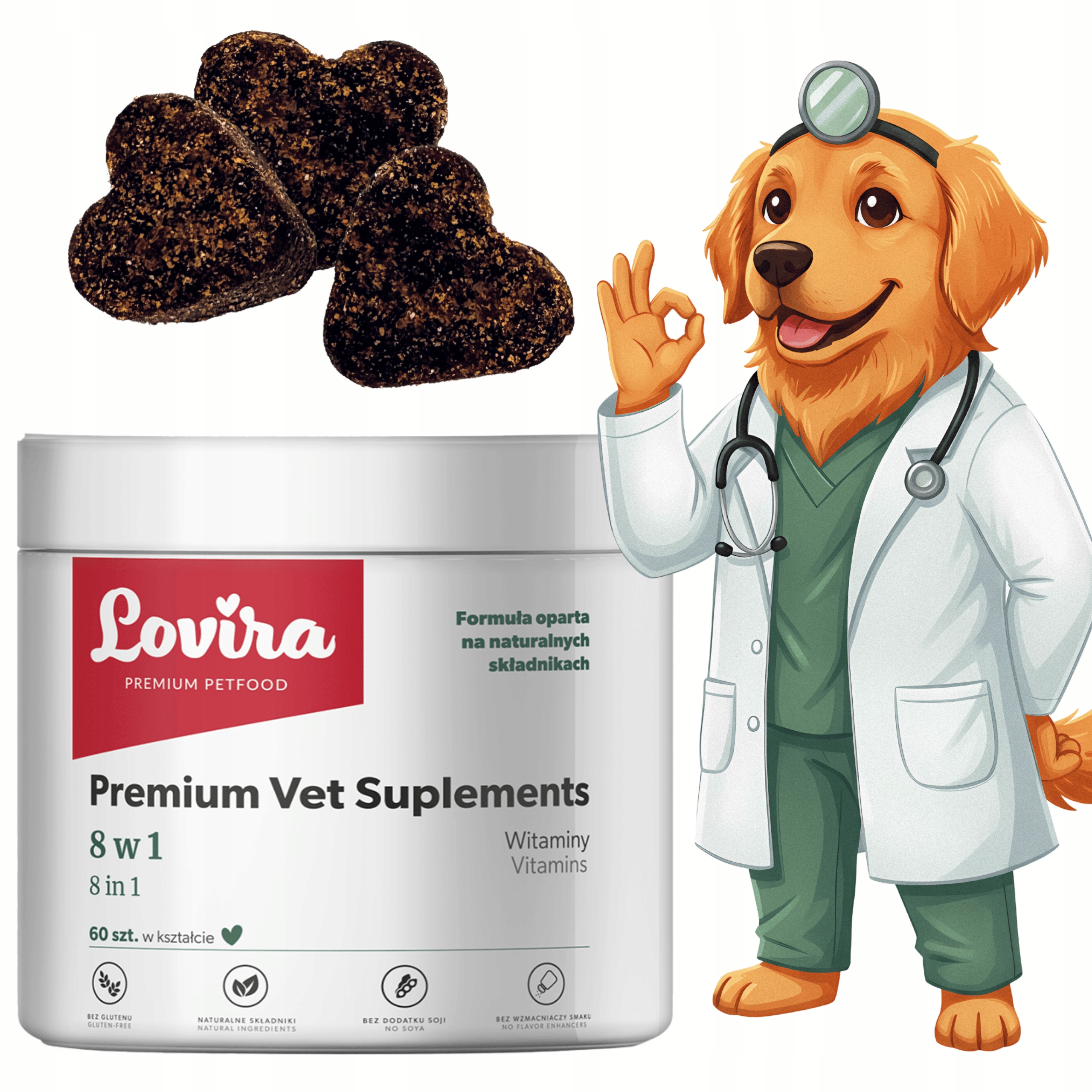 Levně Doplňky Pro Psa 8 V 1 komplex Vitamínů 60 příchutí Kolagen Probiotika