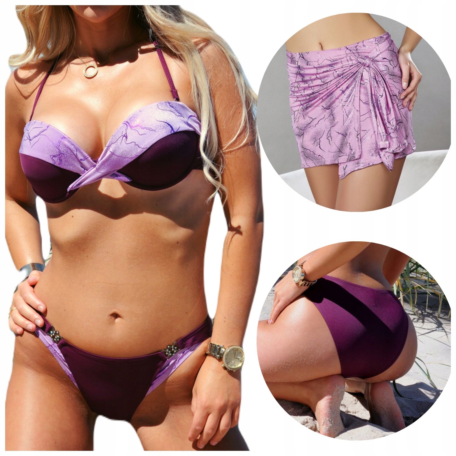 

Strój kąpielowy+pareo 3części komplet Bikini M