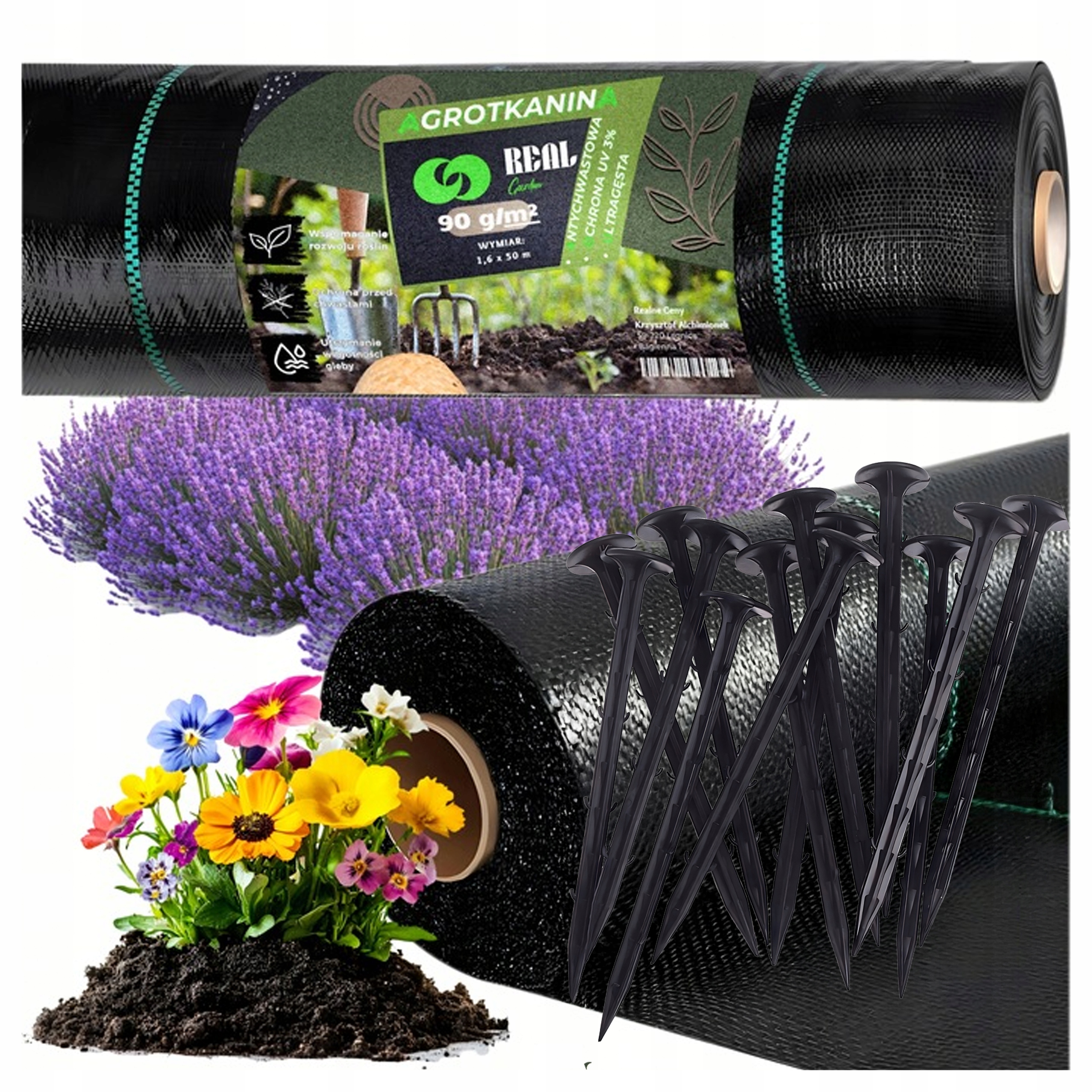 Agrowłóknina 90G 1,6x50m Czarna Uv Agrotkanina Mata Antychwastowa Kotwy