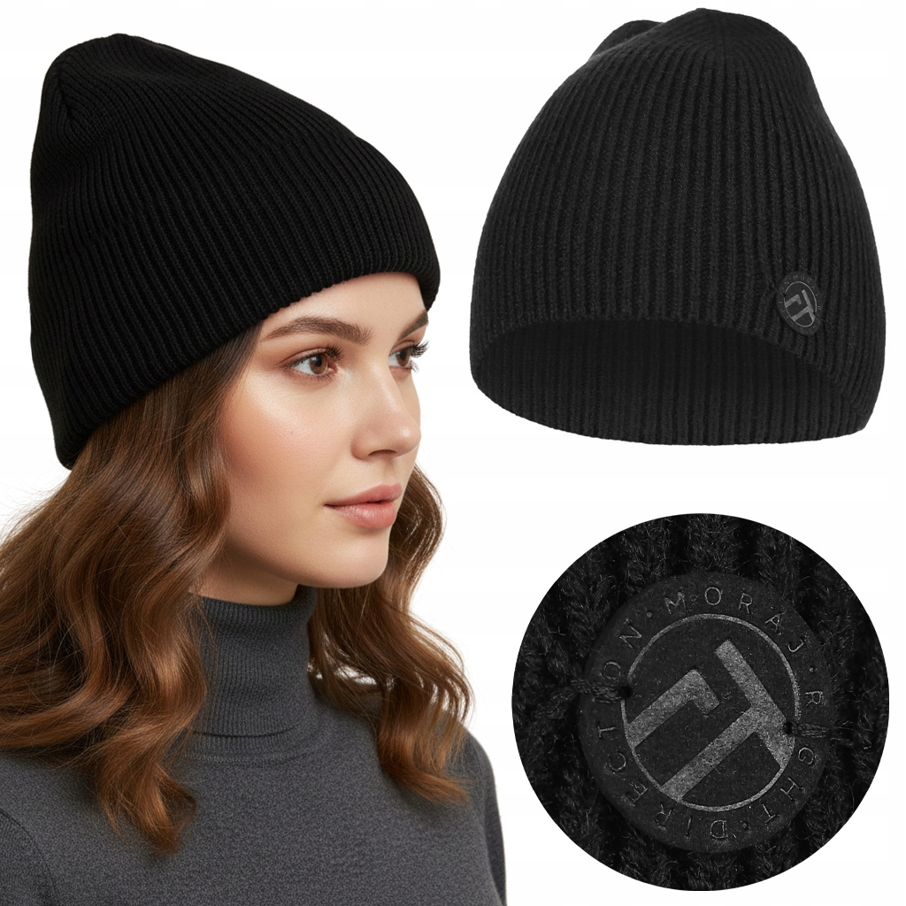 Módní Čepice s proužky Teplá Beanie s nášivkou Moraj