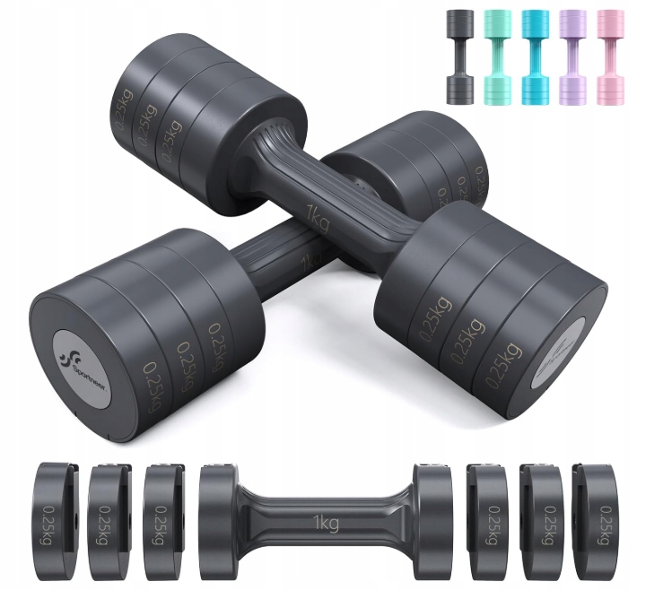 Hantle Regulowane Dla Kobiet 2–5 Kg Zestaw 4W1 Do Domu I Siłowni szare