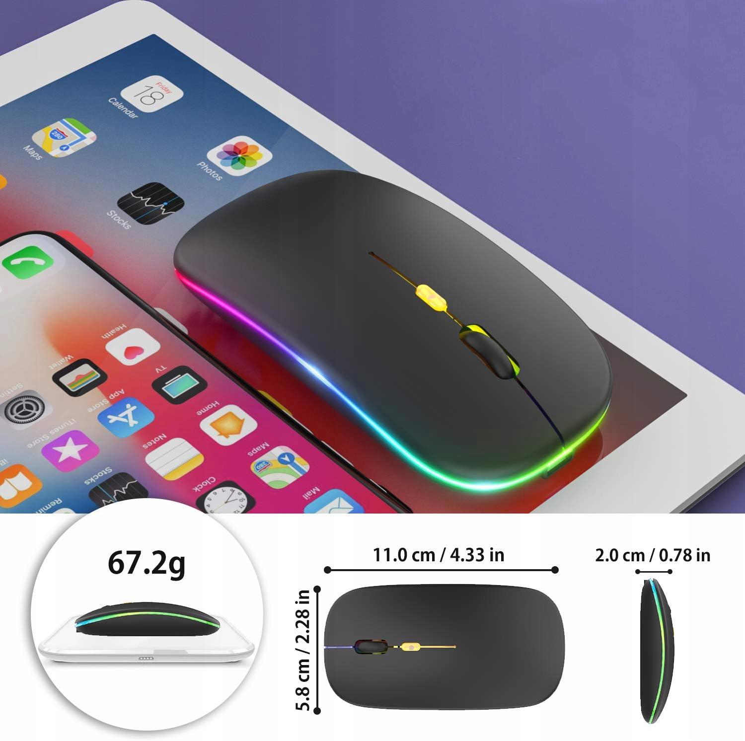 MYSZKA BEZPRZEWODOWA LED BLUETOOTH DO LAPTOPA PC KOMPUTERA TV CICHA CZARNA Model WM-BT-RADIO-BLK-COL-01