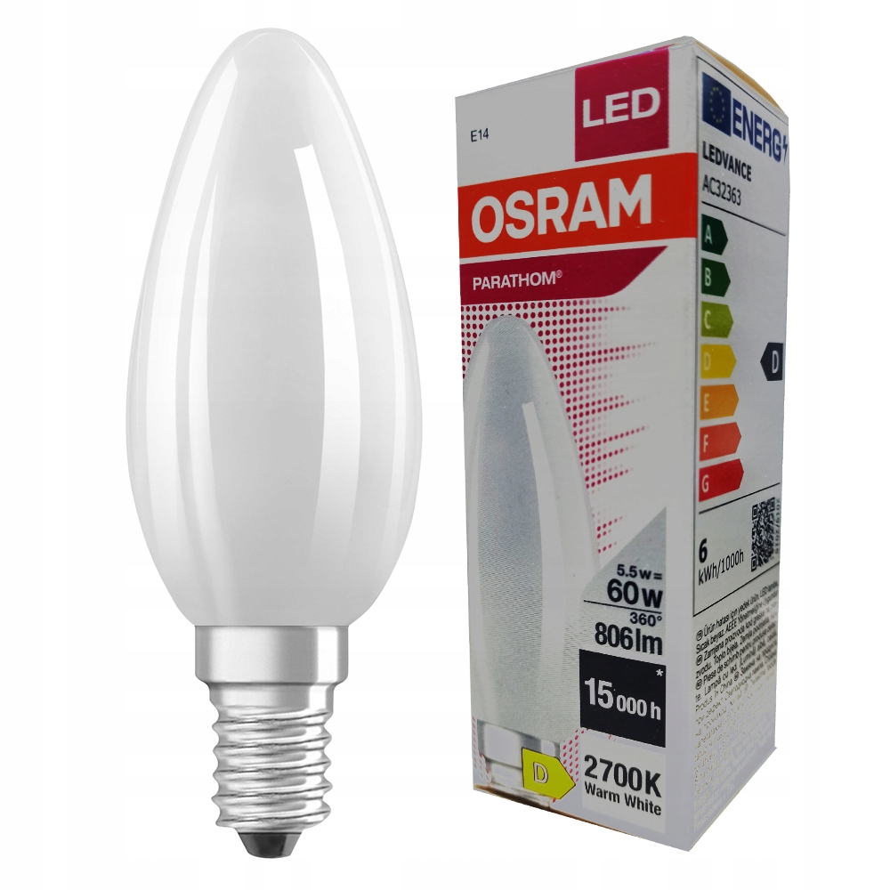 

Żarówka Led świeca 5,5W=60W E14 Osram 2700K ciepła