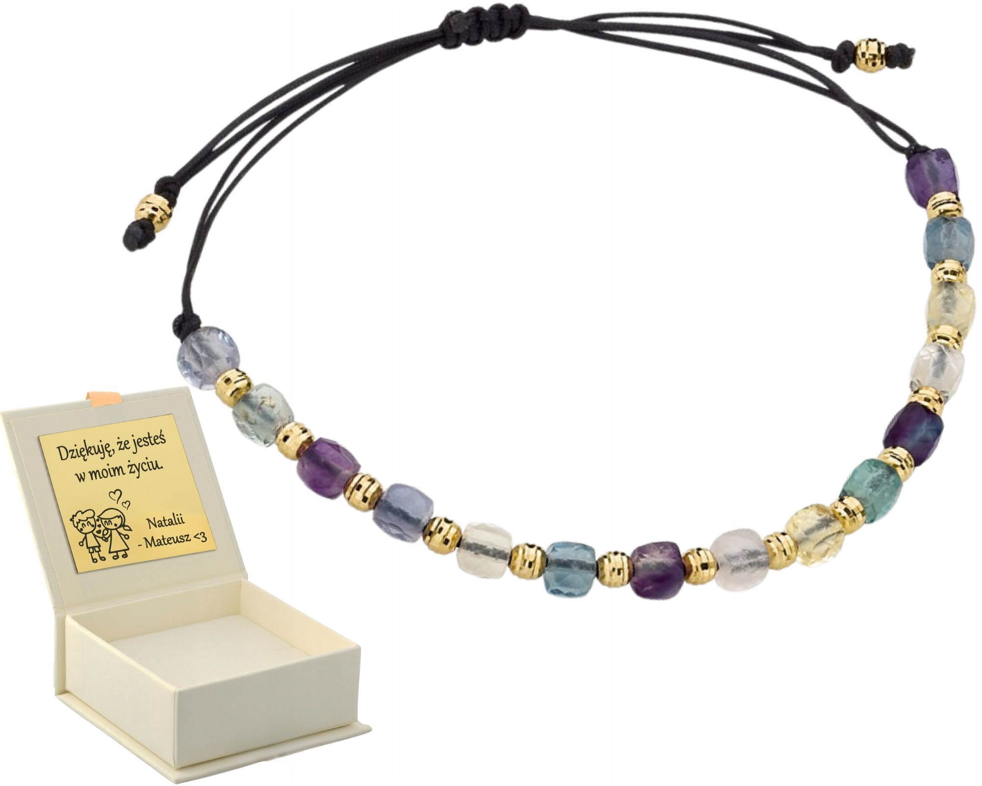 Zlatý Provázkový Náramek S Fluoritovým Kamenem A Diamantovými Kuličkami 585 Zlato