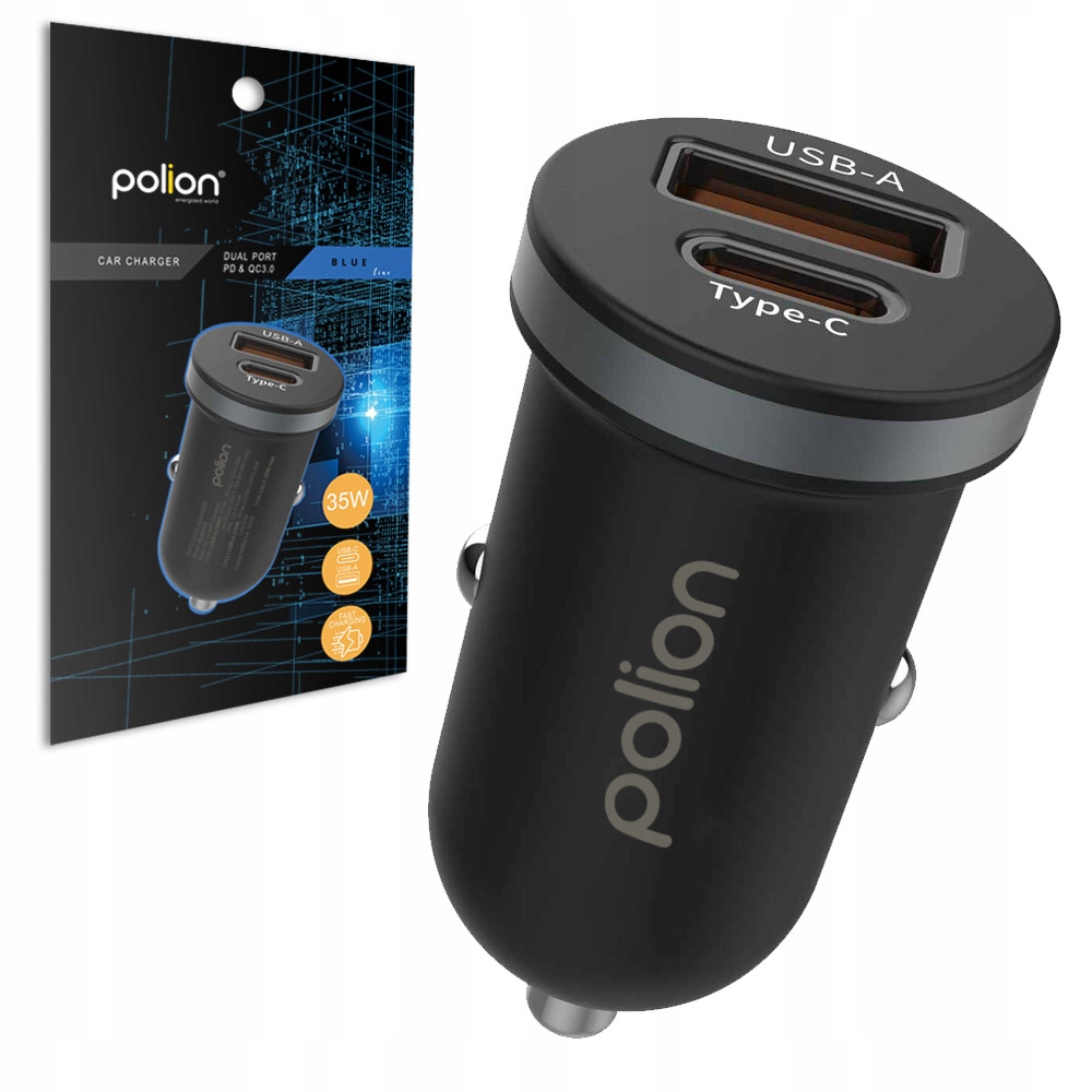 Szybka ładowarka samochodowa Polion Usb-a Usb-c 35W QC3.0 Pd 3A do telefonu