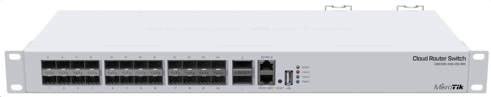 MikroTik Cloud Router Switch CRS326-24S+2Q+RM, 650MHz Cpu, 64MB, 1x10/…