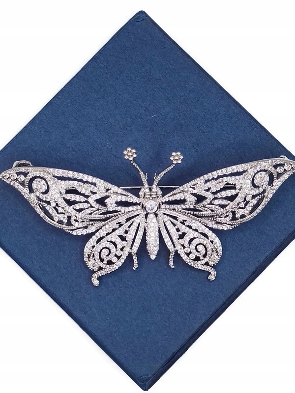 Luxusní Brož Přívěsek Motýl Stříbrný Rhodiovaný Krabička Jako Dárek