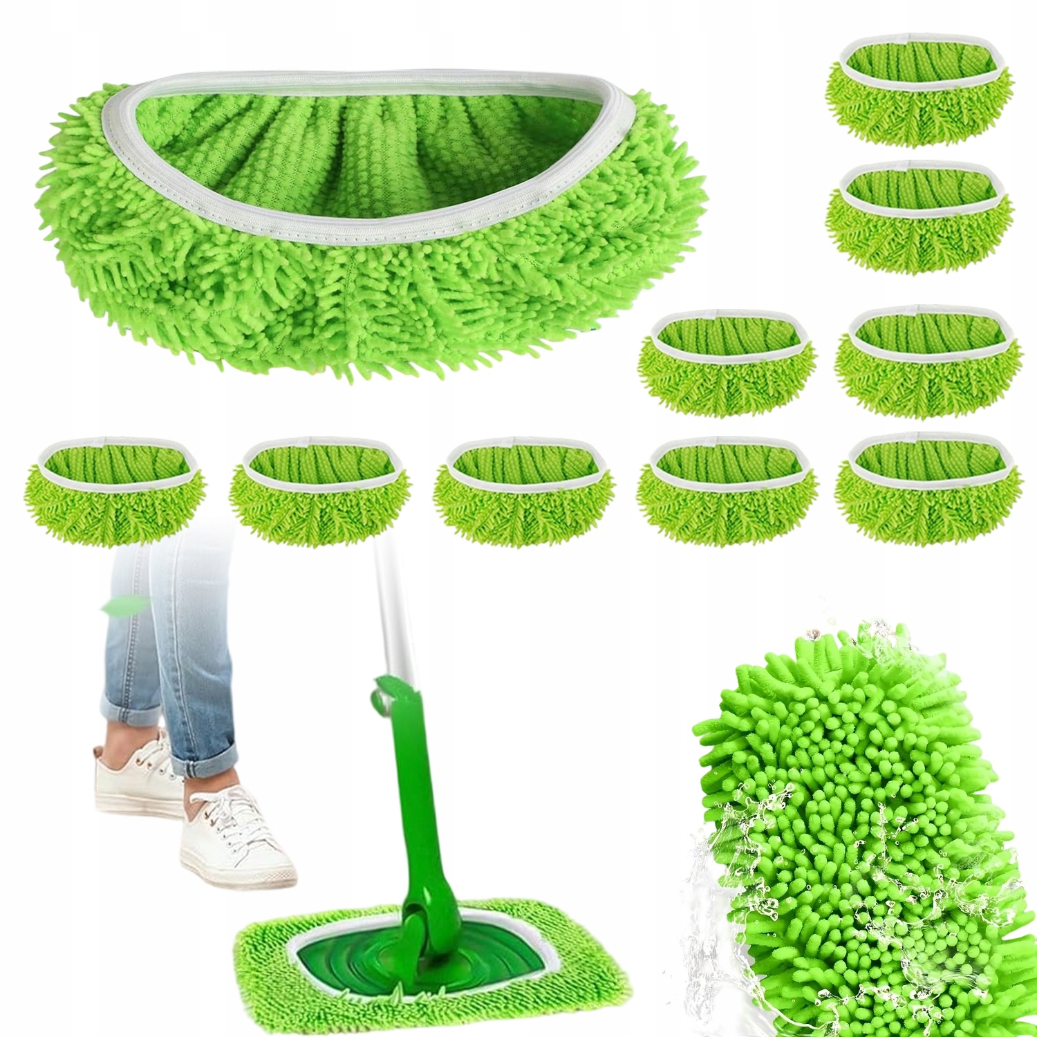 Levně Návleky Na Mop Z Mikrovlákna A Chenille 10 Kusů Opakovaně Použitelné