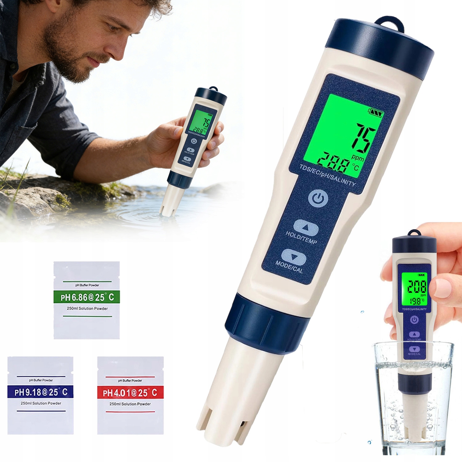 Měřič Ph Vody 5V1 Profesionální Tester Tds Ec Pro Hydroponické Akvárium