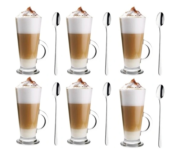 STYLOWY KOMPLET 6 SZT SZKLANEK DO KAWY LATTE CAPUCCINO + GRATIS