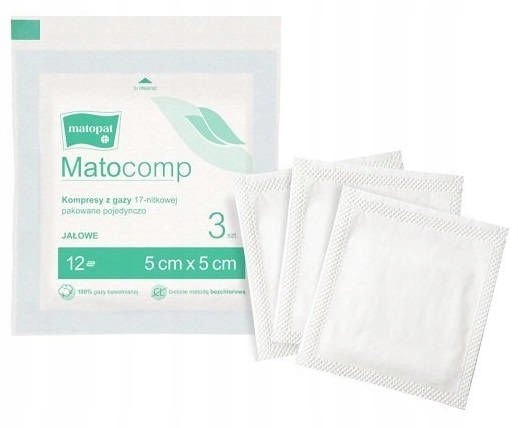 

Kompresy gazowe, jałowe 5cmx5cm 12W Matopat 3szt.