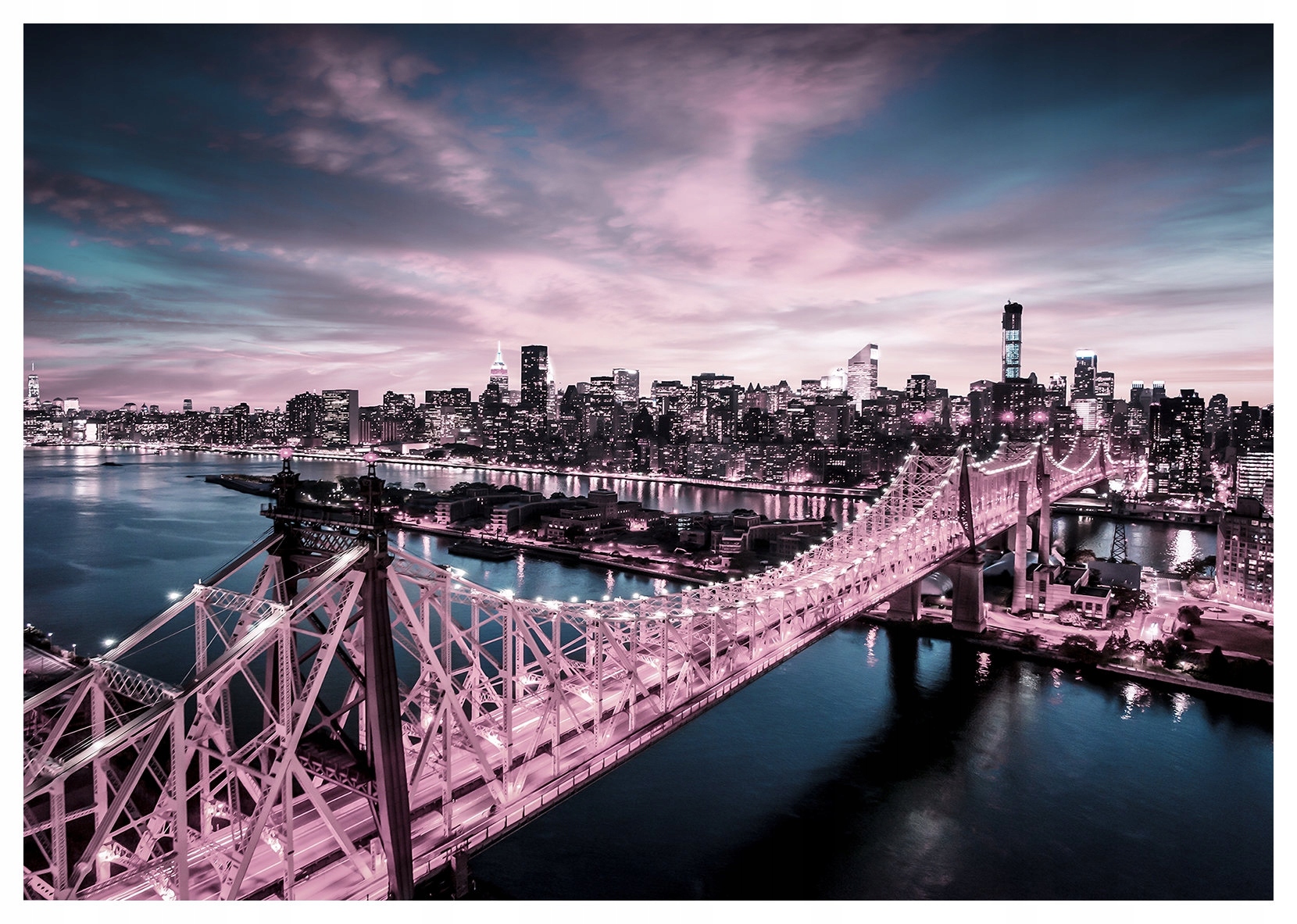 Fototapeta Most v noci růžová fialová světla města vinylová 312x219 lepidlo