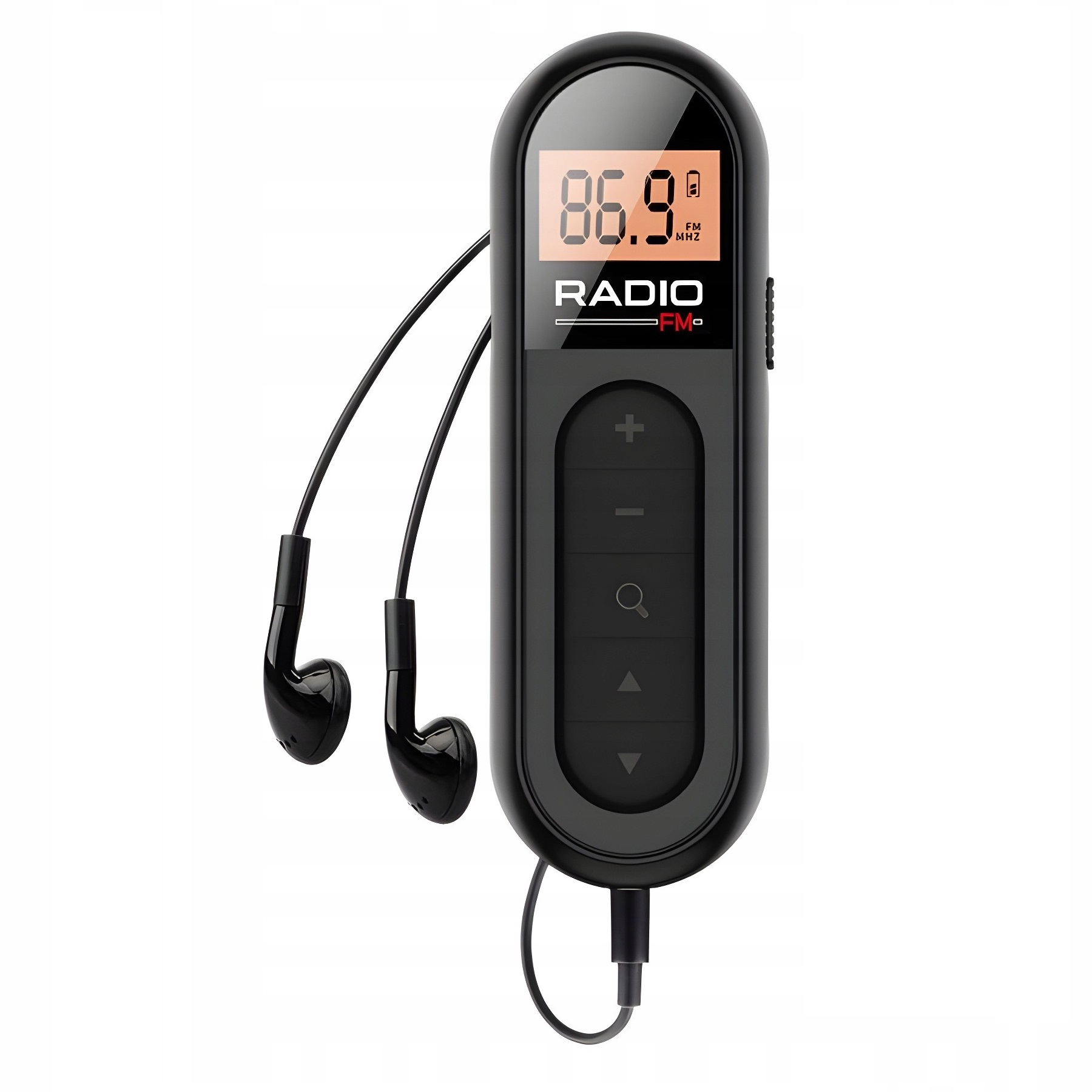 KIESZONKOWE RADIO FM PRZENOŚNE MINI SŁUCHAWKAMI I AKUMULATOREM USB CZARNE