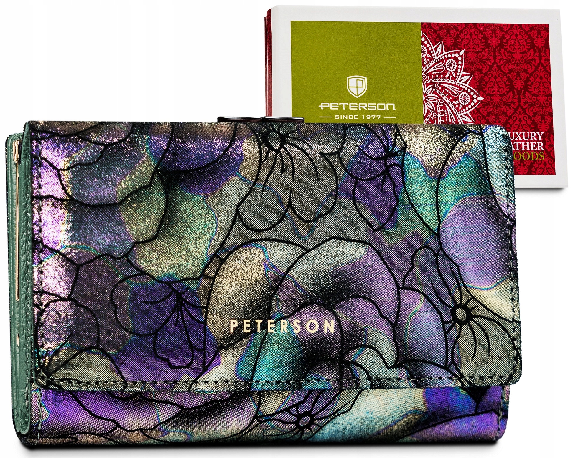 Portfel skórzany damski na bigiel Rfid Stop stylowy Peterson