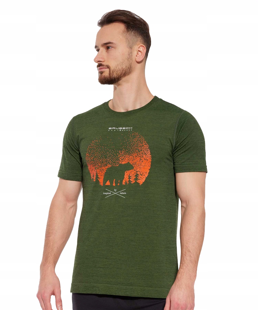 Brubeck Koszulka Krótki Rękaw Outdoor Wool Pro Zielony A81 S Niedźwiedź 4
