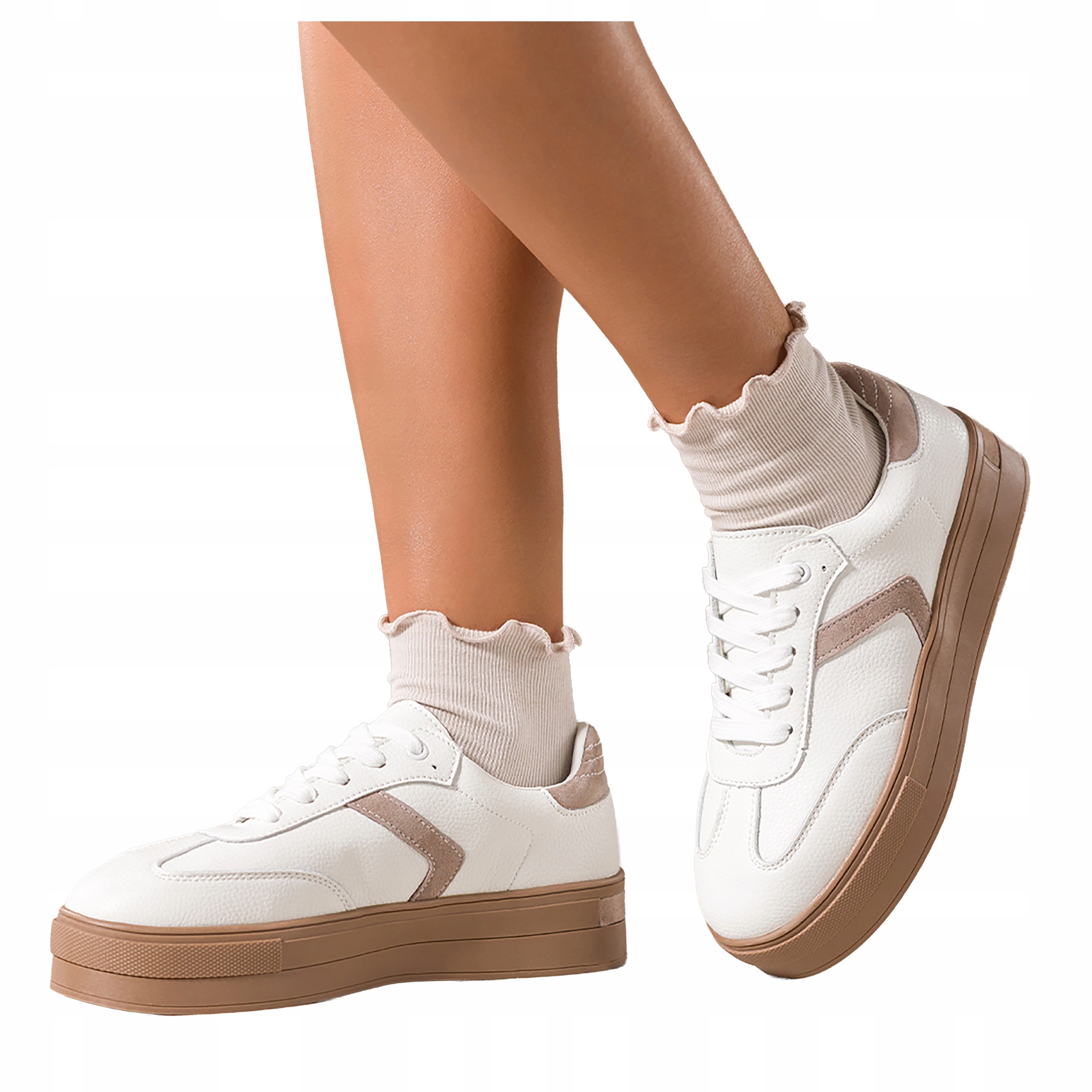 Tenisky Bílé Dámské Creepersy Na Platformě Šněrovací Kožené vel. 40