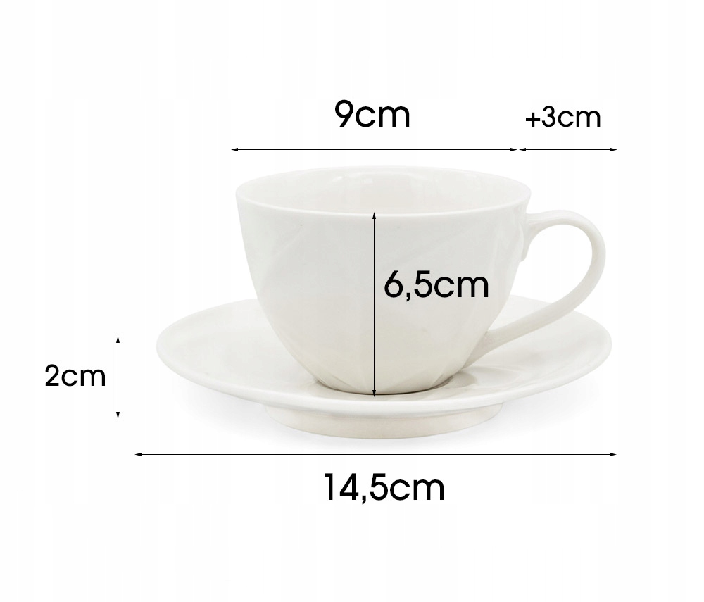 Filiżanki do kawy 6 szt porcelanowe ze spodkiem 6+6 komplet biały 240 ml Kolor biały
