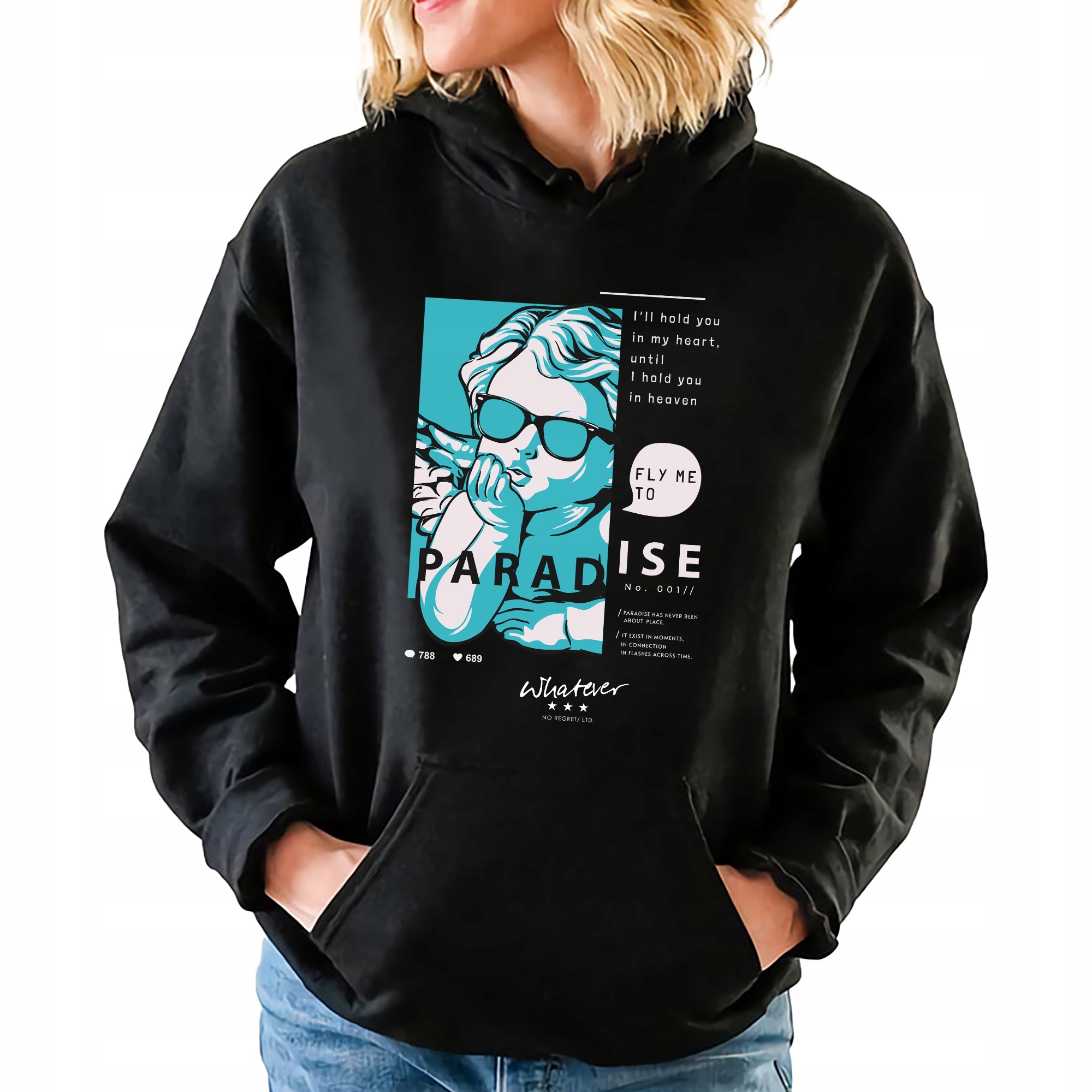 Mikina S Kapucí Černá Paradise Pro Mládež Stylové Trendy Vzory Vel XXL