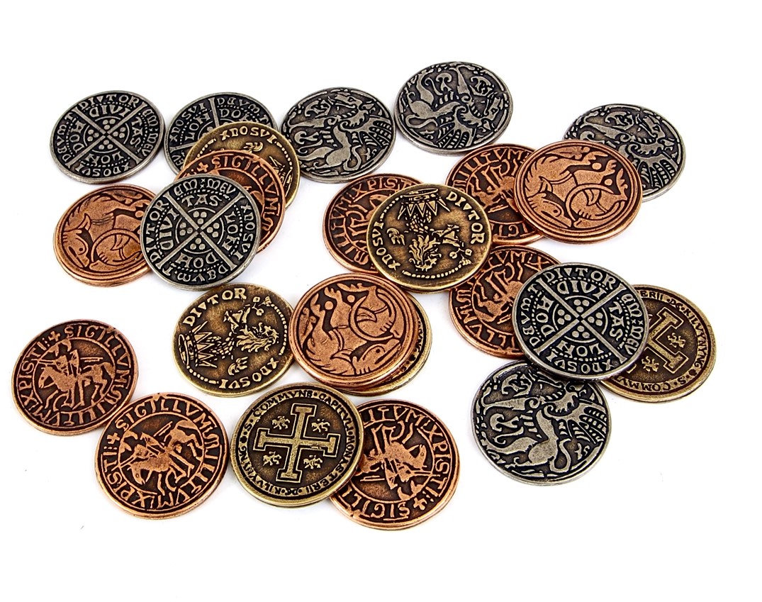 ZESTAW 12 ŚREDNIOWIECZNYCH METALOWYCH MONET LARP RPG