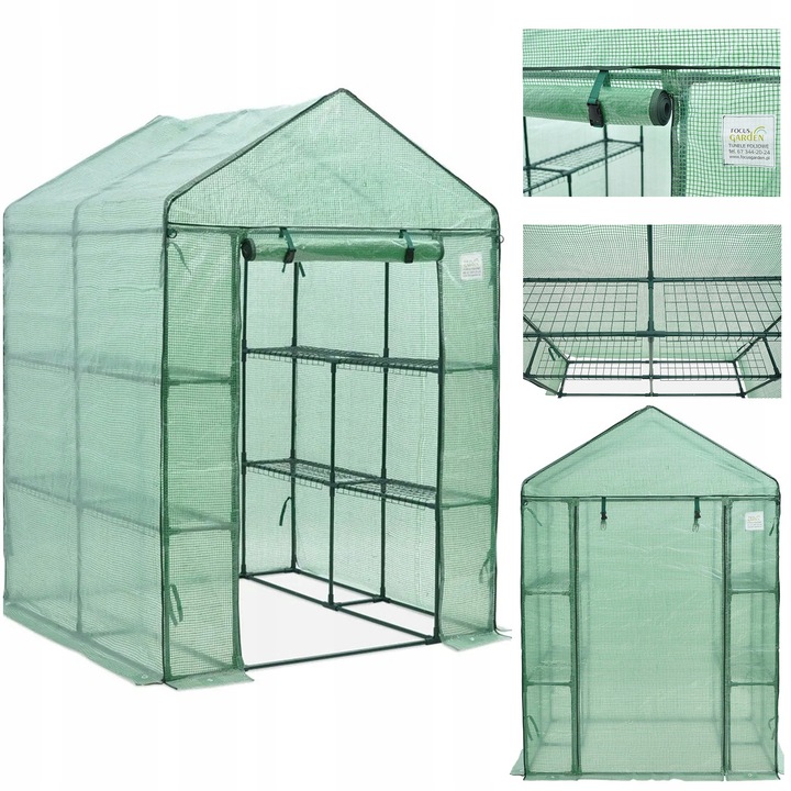 Mini Skleník Balkónový Záhradný 140x140 cm s Regálom 8 Políc Zelený UV4
