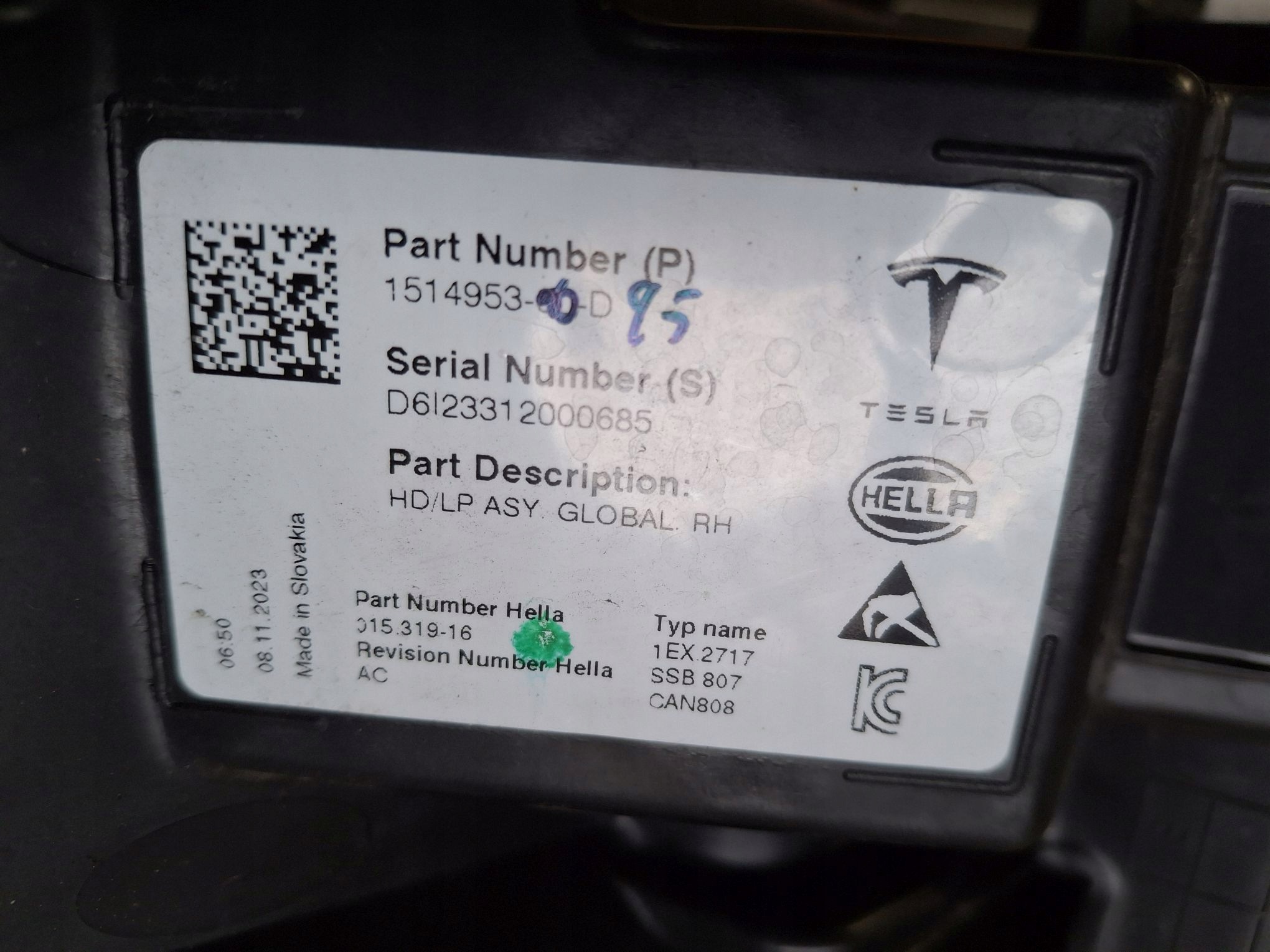light right front FULL LED TESLA 3 LIFT TESLA Y 2020R->