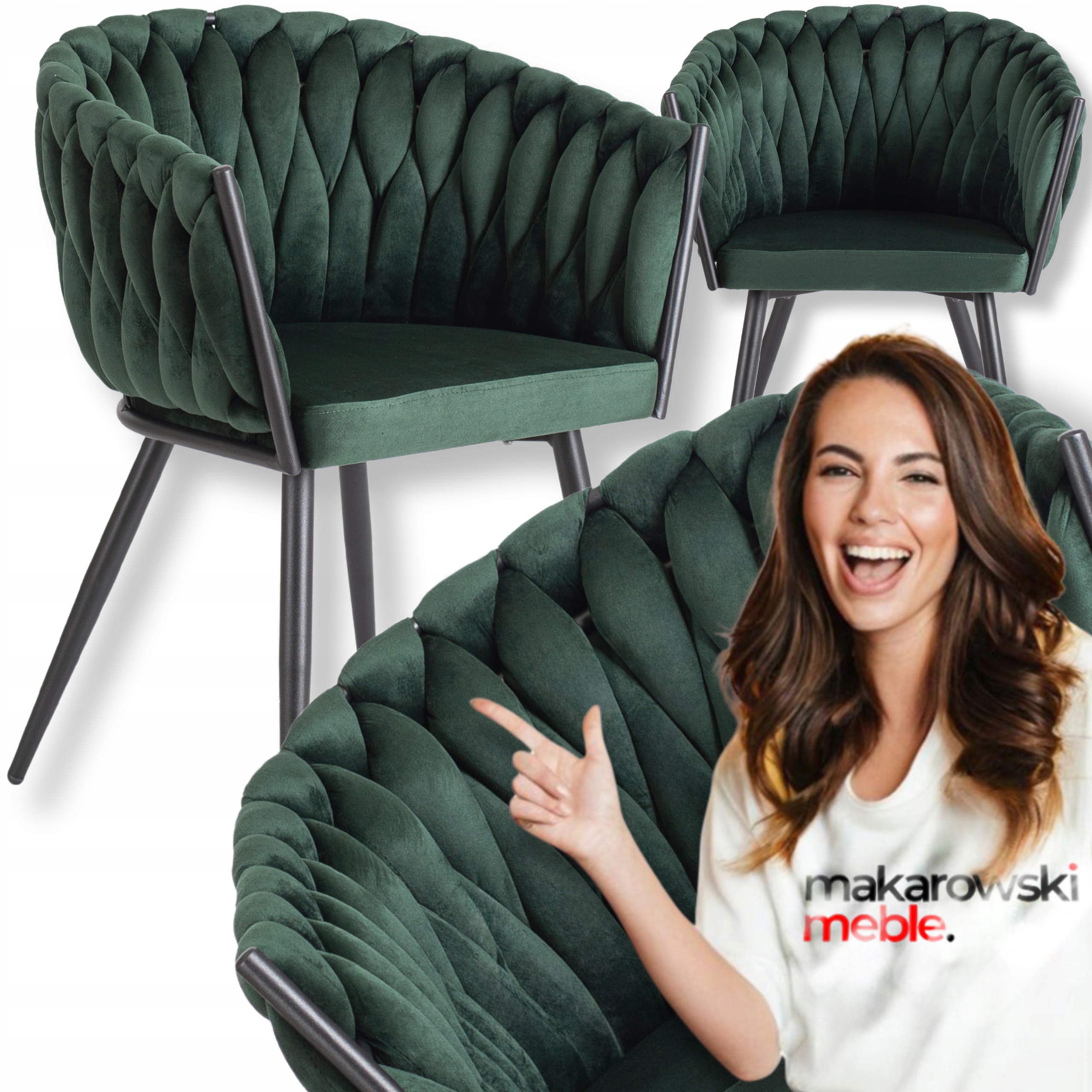 Pletené čalouněné křeslo Loft Velurové do obývacího pokoje Jídelny Zelené Elena