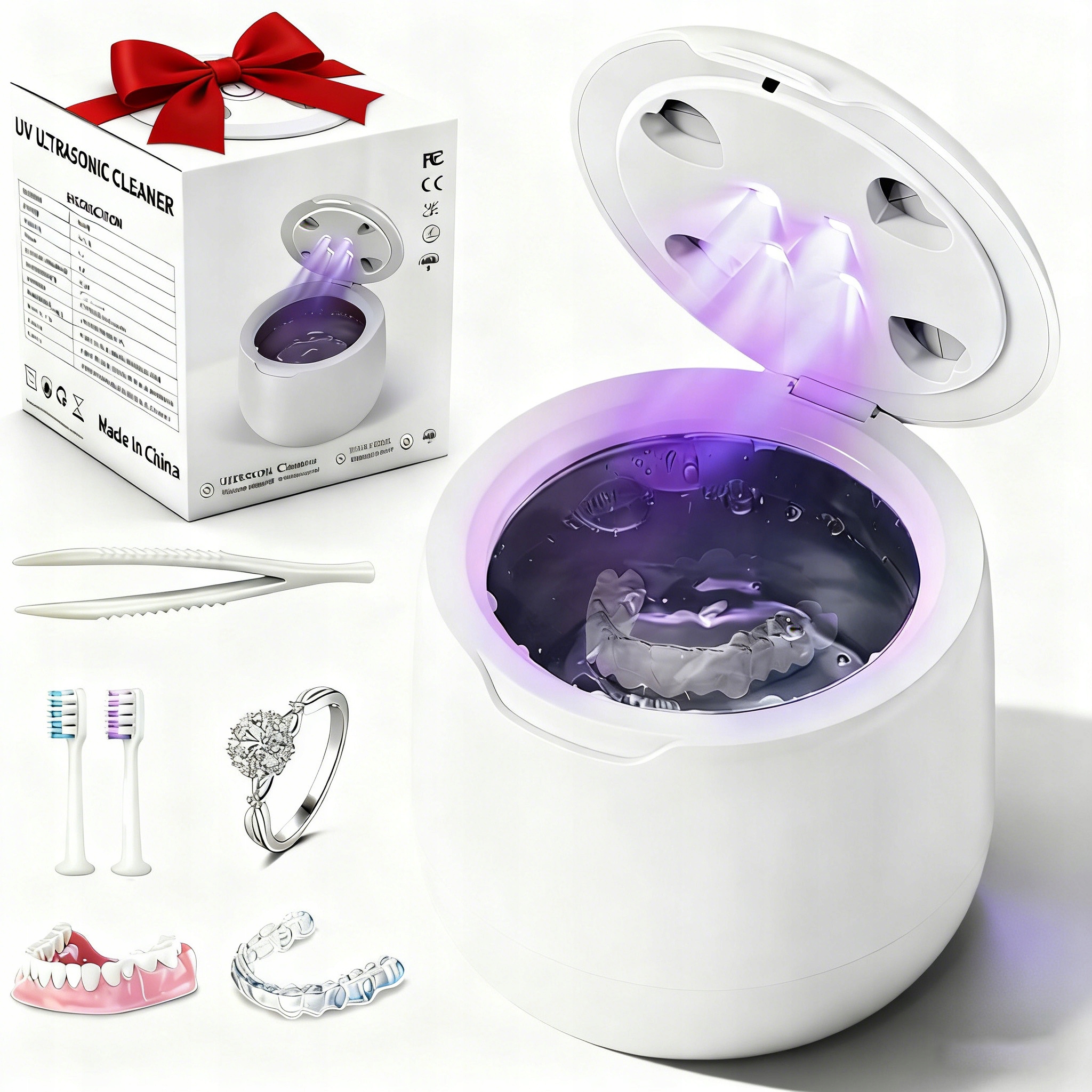 Myjka Ultradźwiękowa, 300ML, Domowa Maszyna do Czyszczenia Ultradźwiękowego z Uv