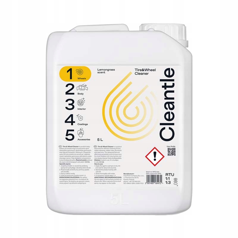 Cleantle Tire&Wheel Cleaner 5L skuteczny płyn środek do czyszczenia kół