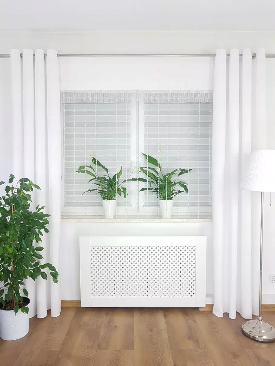 Welurowy Panel Z Koralikami Ażur Biały 200X160CM Firany Do Kuchni Do Salonu