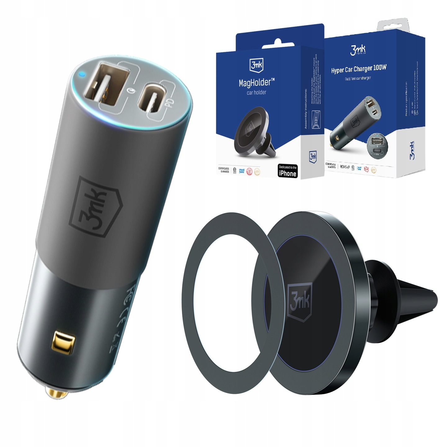 Uchwyt magnetyczny 3mk MagHolder Ładowarka samochodowa Car Charger 100W