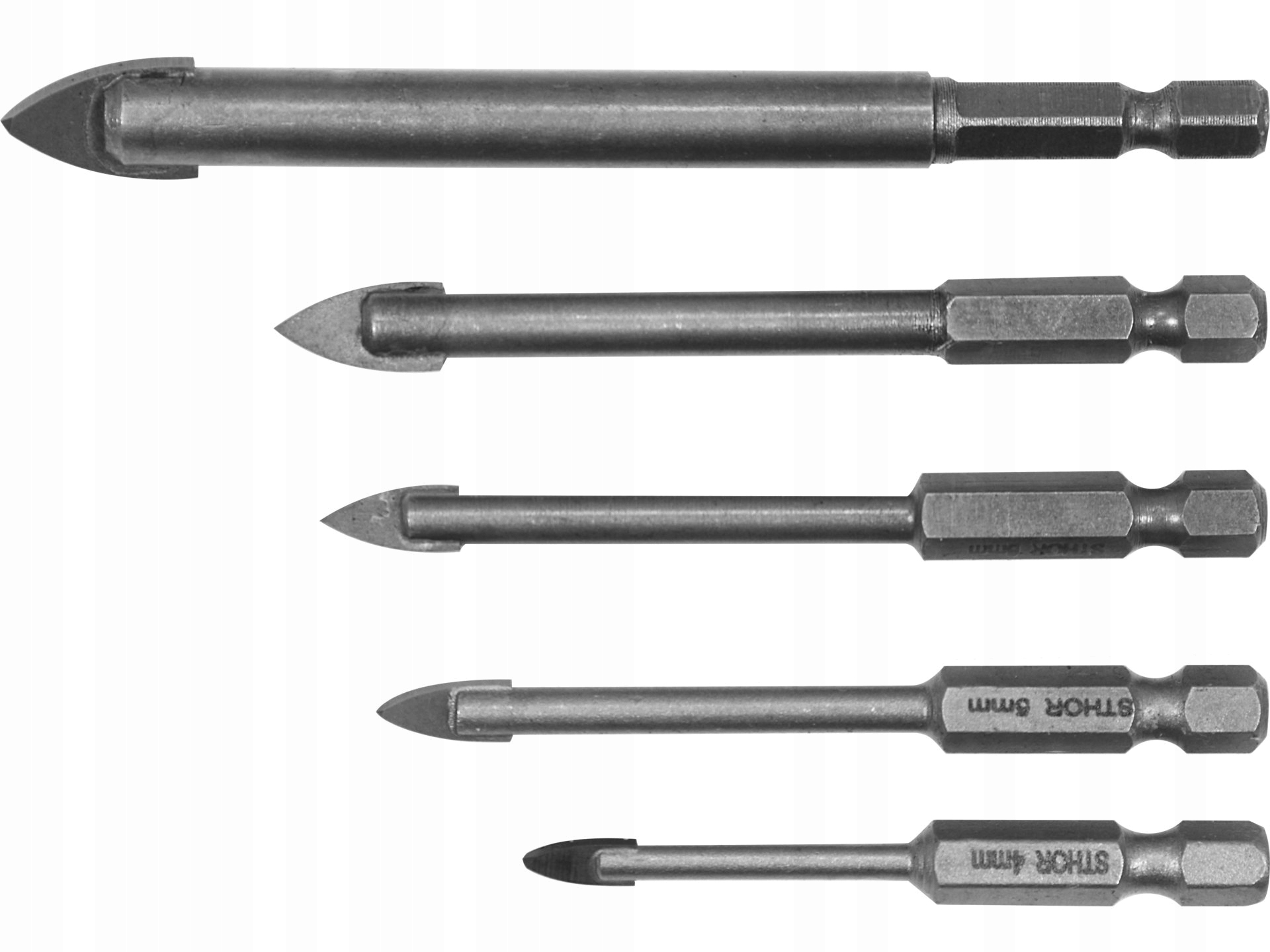 Набор из 5 сверл по стеклу и керамике, шестигранный хвостовик из углеродистой стали 4–10 мм