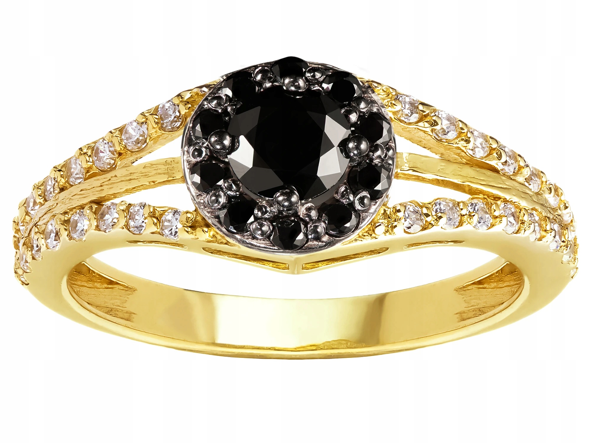 Nádherný Zlatý Prstýnek S Černým Kamenem 585, Bohatě Zdobený Vel. 24