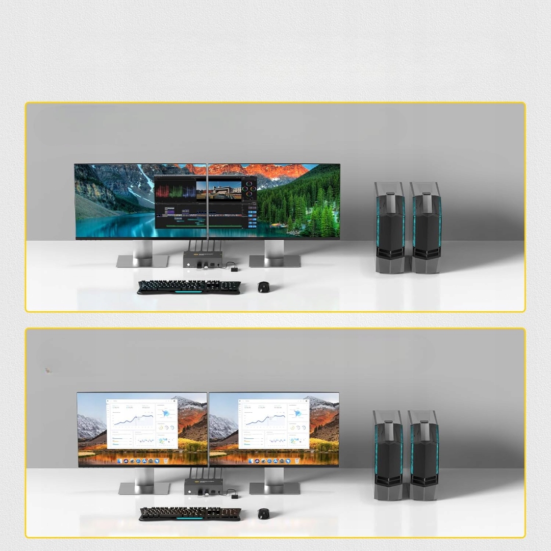 PRZEŁĄCZNIK 8K 60 HZ HDMI KVM SWITCH 2 PC 2 MONITORY USB 3.0 GREATHTEK Stan opakowania oryginalne