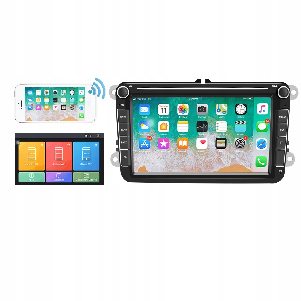 RADIO 2 DIN ANDROID VW GOLF PASSAT SKODA SEAT+KAM Marka VW