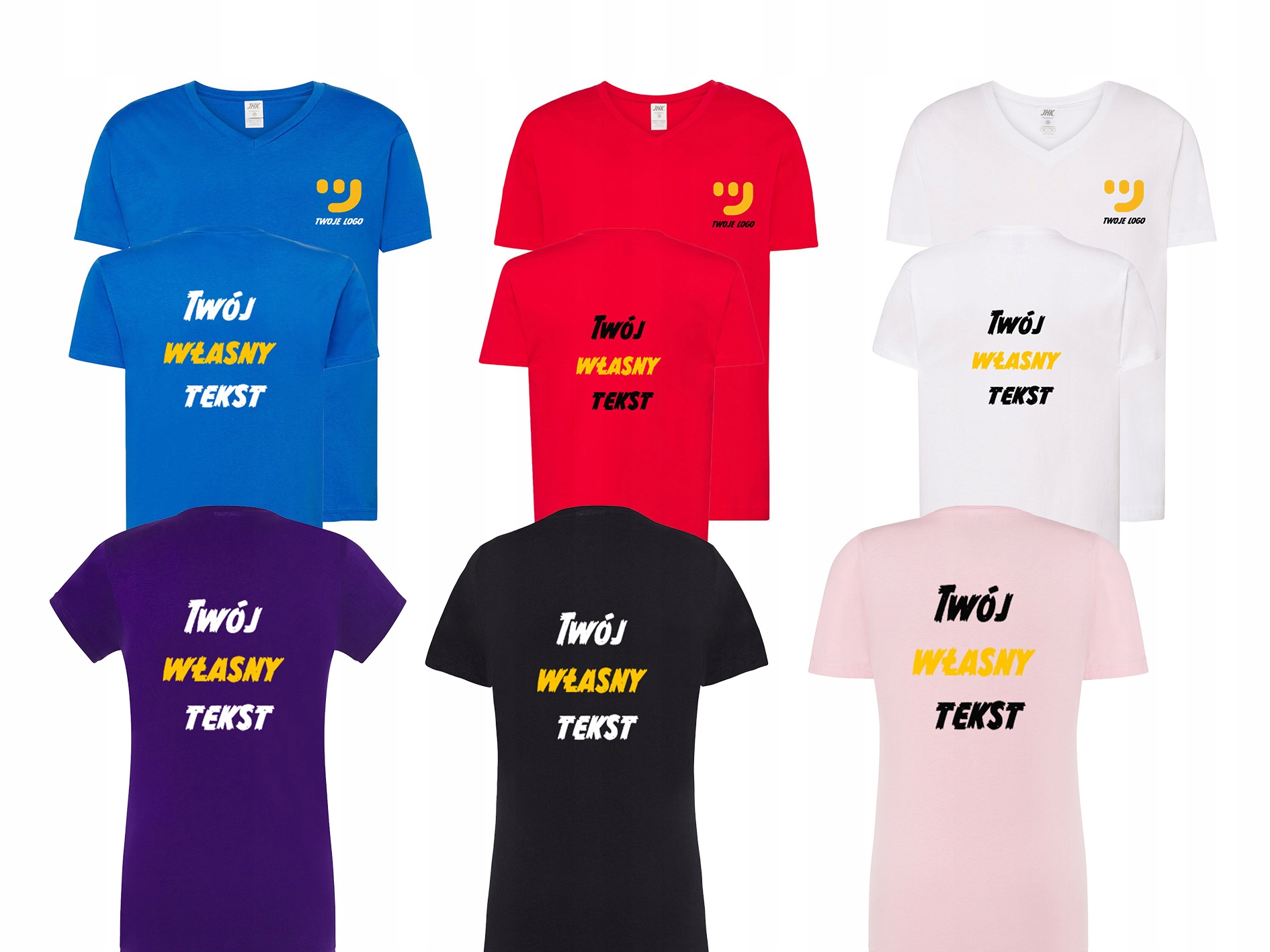 KOSZULKA W SEREK Z TWOIM WŁASNYM LOGO NADRUKIEM DAMSKA/MĘSKA BAWEŁNA 5SZT