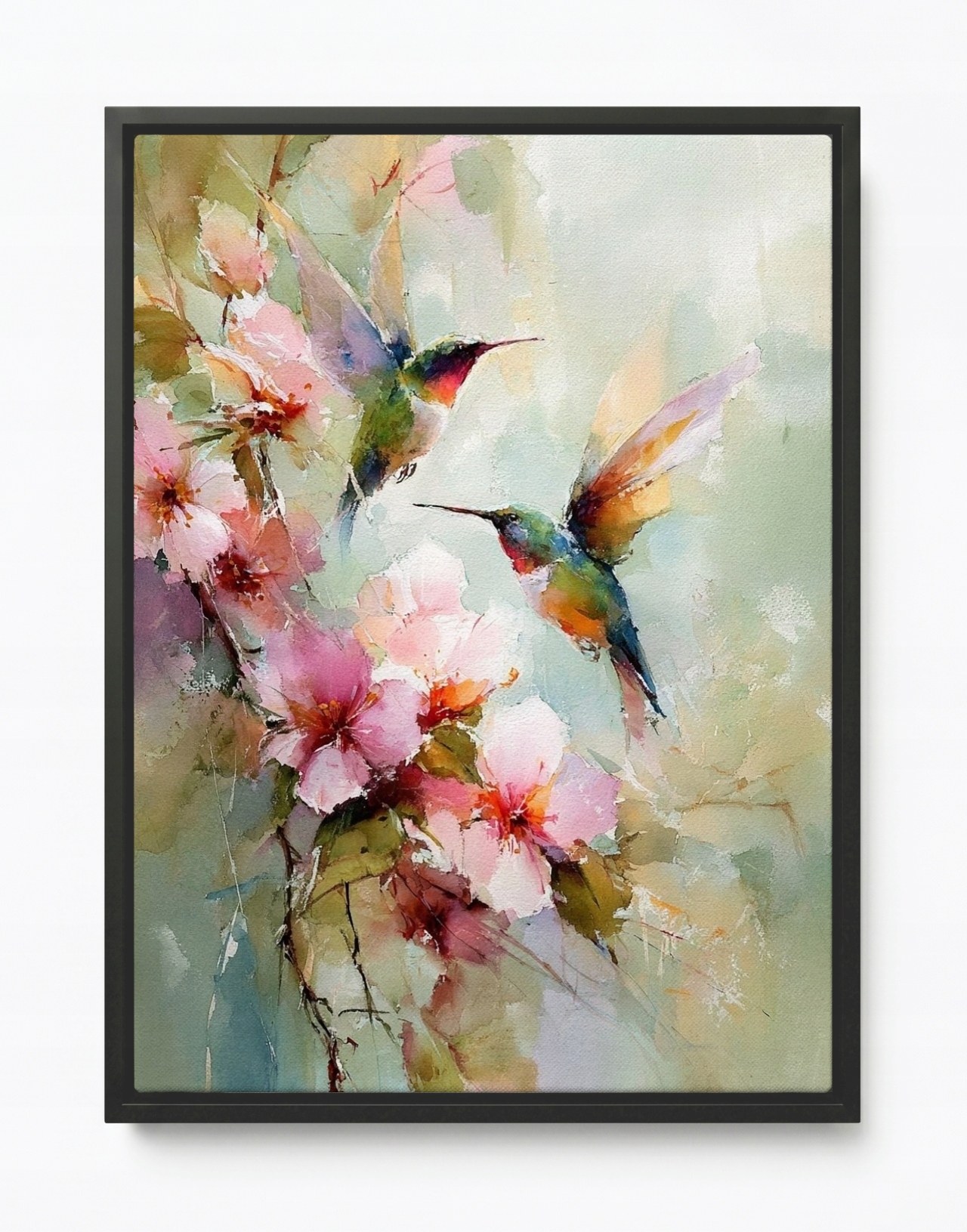 Obraz Rám Americký Box Akvarel Příroda Květiny Pták Kolibřík Boho 60x80
