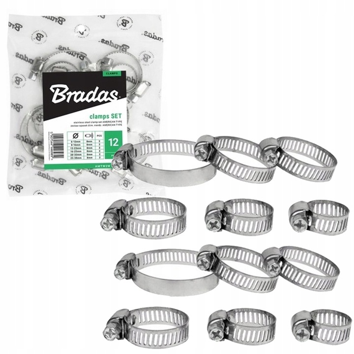 x12 Metalowa Opaska Zaciskowa Skręcana Ślimakowa 6-38mm Zestaw Opasek 12szt