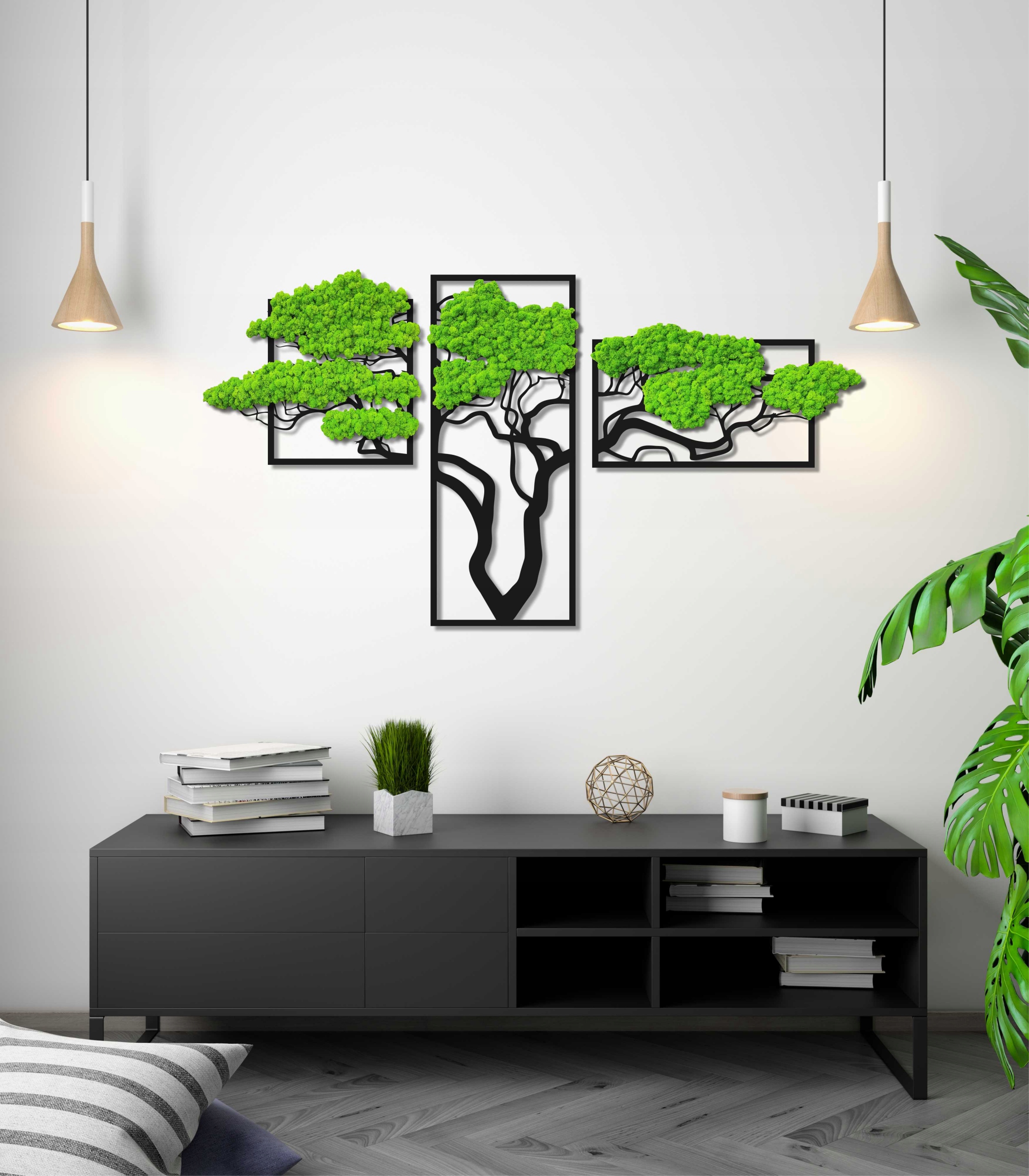 Tryptyk DRZEWO 180cm mech chrobotek bonsai DEKORACJA Z MCHEM CHROBOTKIEM Marka inna