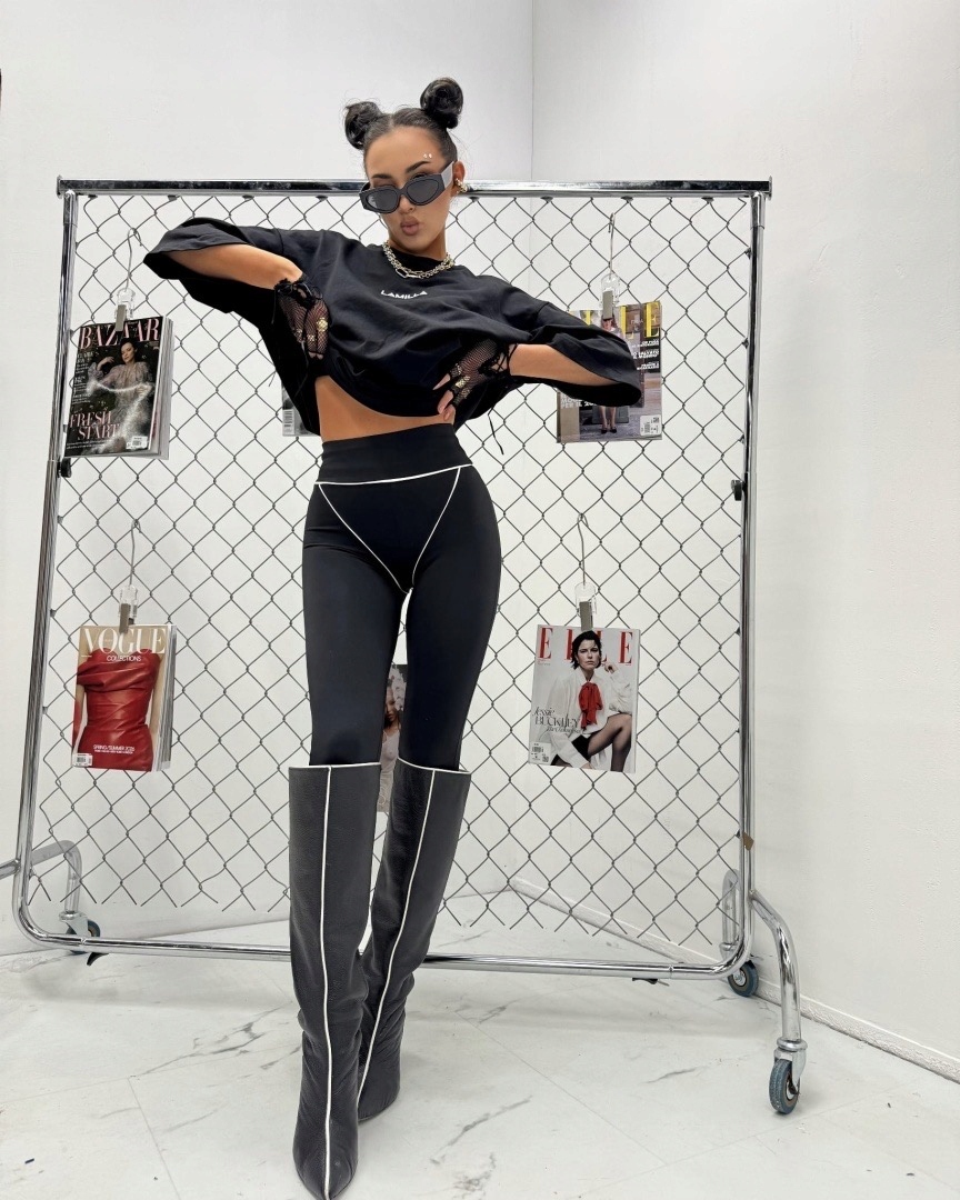 Legíny Tanga černé s bílými proužky La Milla vel